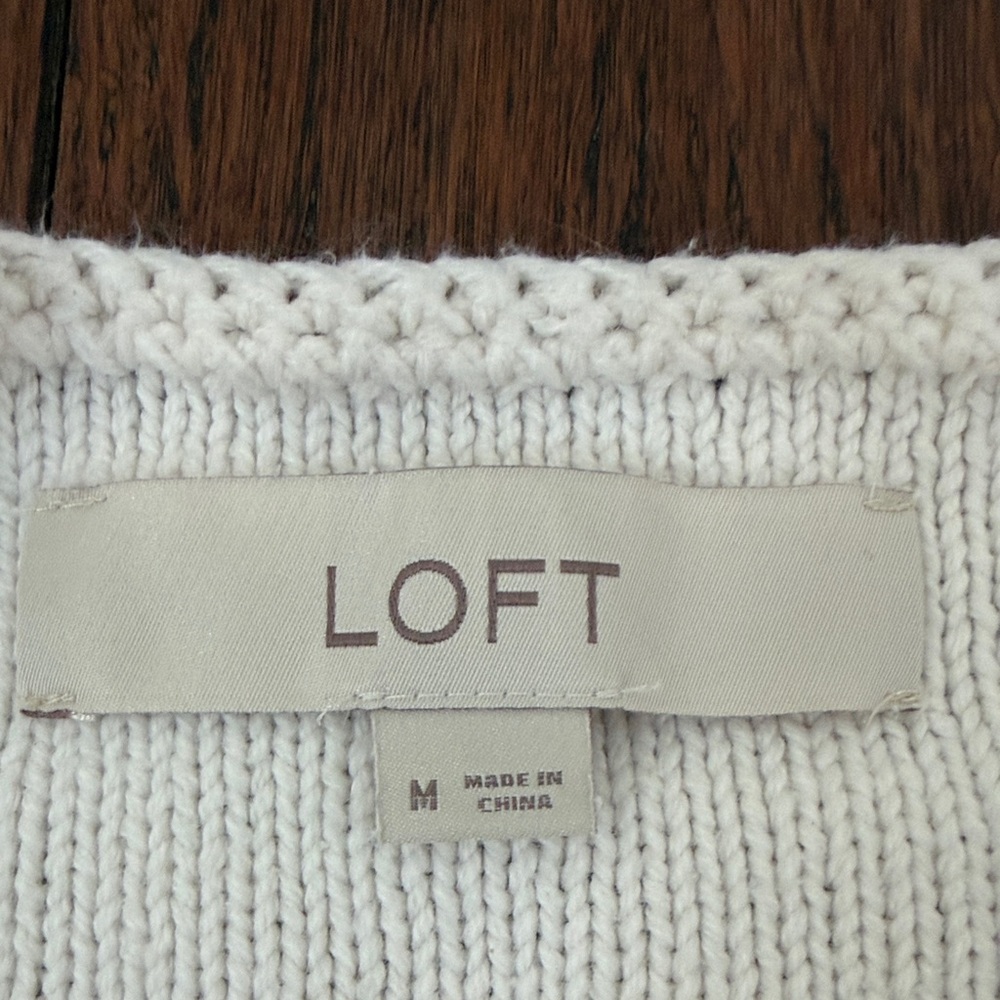 LOFT Cream Ruffle Shoulder Sweater - Picture 2 of 6